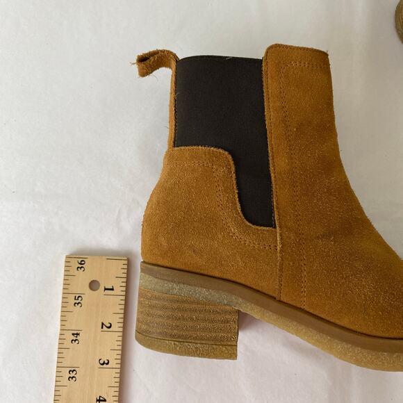 Avellini Suede Chelsea Boots Size 37 or 6.5 Cognac Tan Leather Chunky Heel - Picture 11 of 14